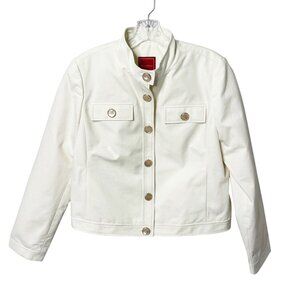 Cole Haan City Women's Jacket Sz 12 Cream Lightweight Button Front Pink Buttons